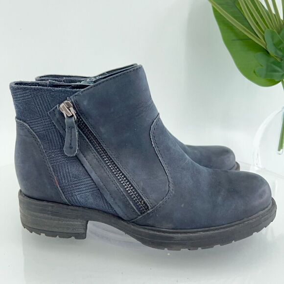 Earth Women's Jordan Boots Size 6 Block Heel Blue Leather Comfy Zip Up - Picture 2 of 15